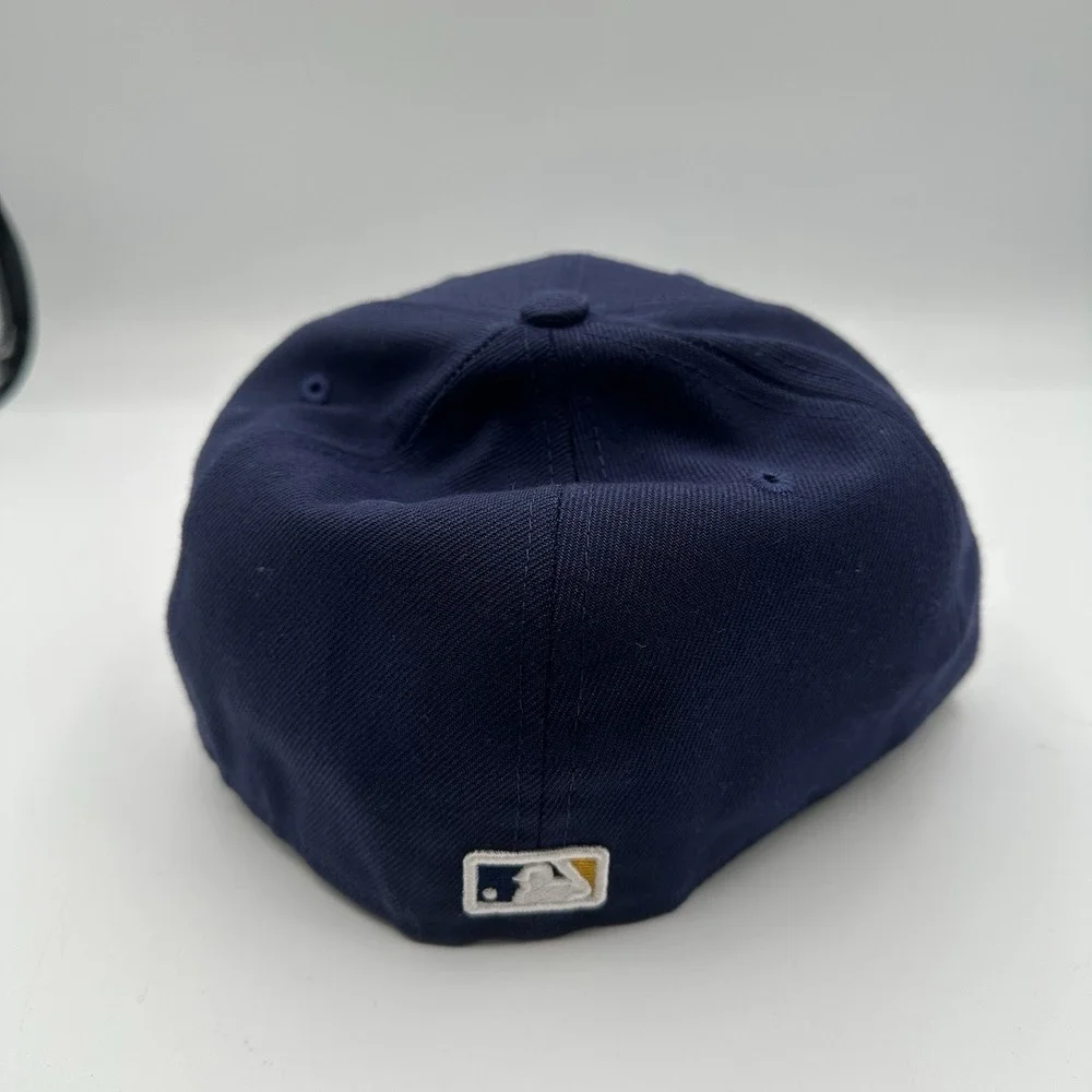 New Era 59Fifty Milwaukee Brewers Hat Cap 7 3/8 Navy On Field Low Profile Fitted
